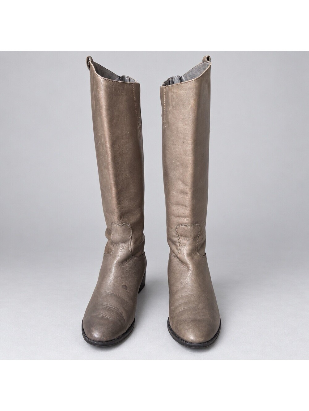 Sam Edelman Grey Leather Penny Riding Boots Knee High Stacked Block Heel Sz 7 M